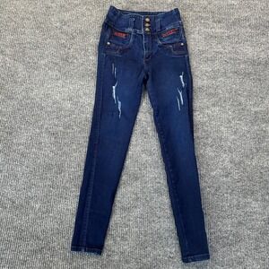 Bon Bonite Womens 5112 Skinny Jeans Size 8 Blue Distressed High Waist Stretch